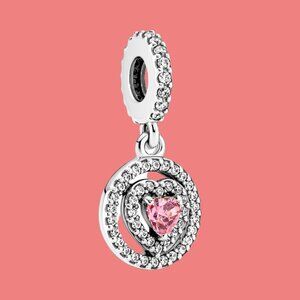 NEW Authentic Pandora Sparkling Double Halo Heart Dangle Charm /Pandora Bracelet